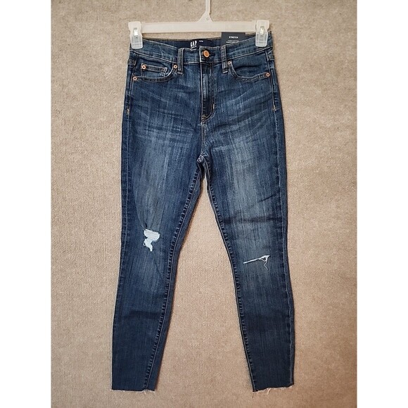 Gap Legging Skimmer Jeans Womens 4 27 Blue Distressed Raw Hem Stretch NEW - Picture 2 of 13